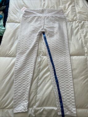 White Textured High-Rise Leggings